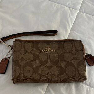 Coach Tan and Brown Signature Wristlet